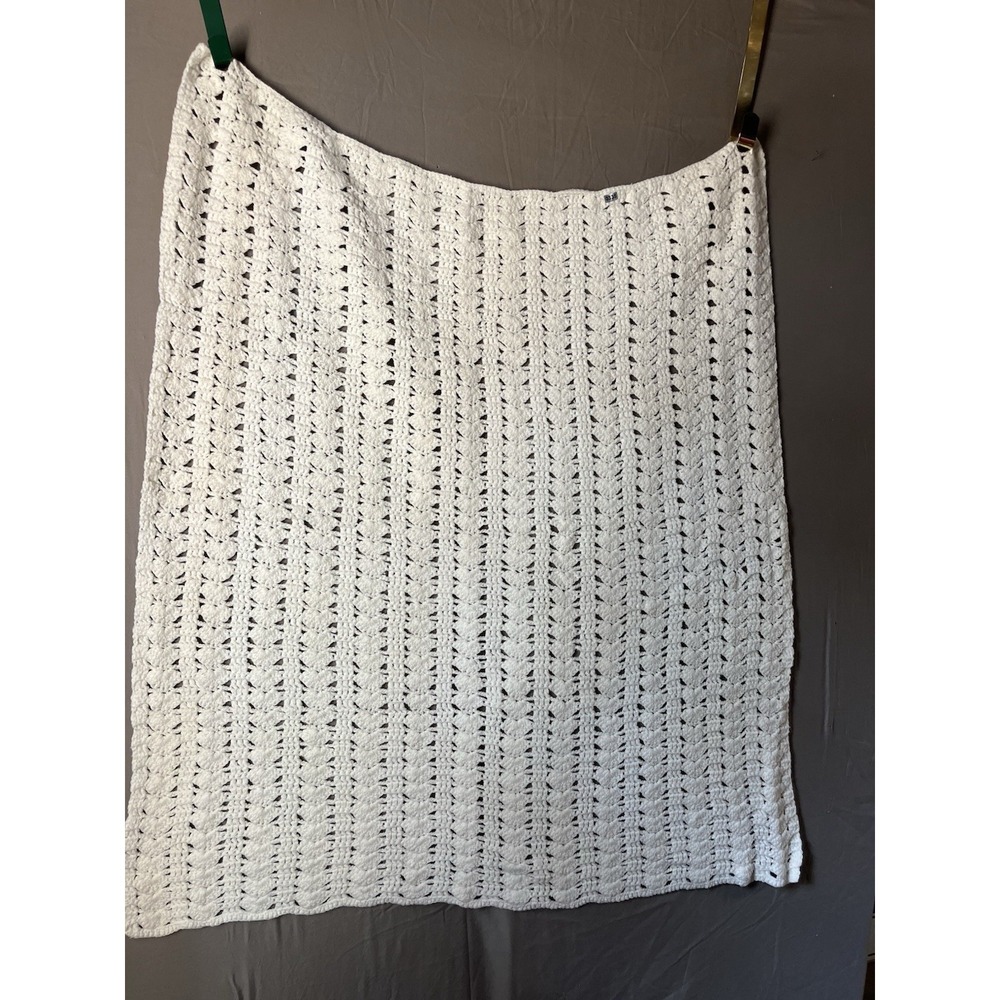Handmade Crochet Baby Blanket White Shell Stitch Openwork Afghan‎ 40x47 Nursery